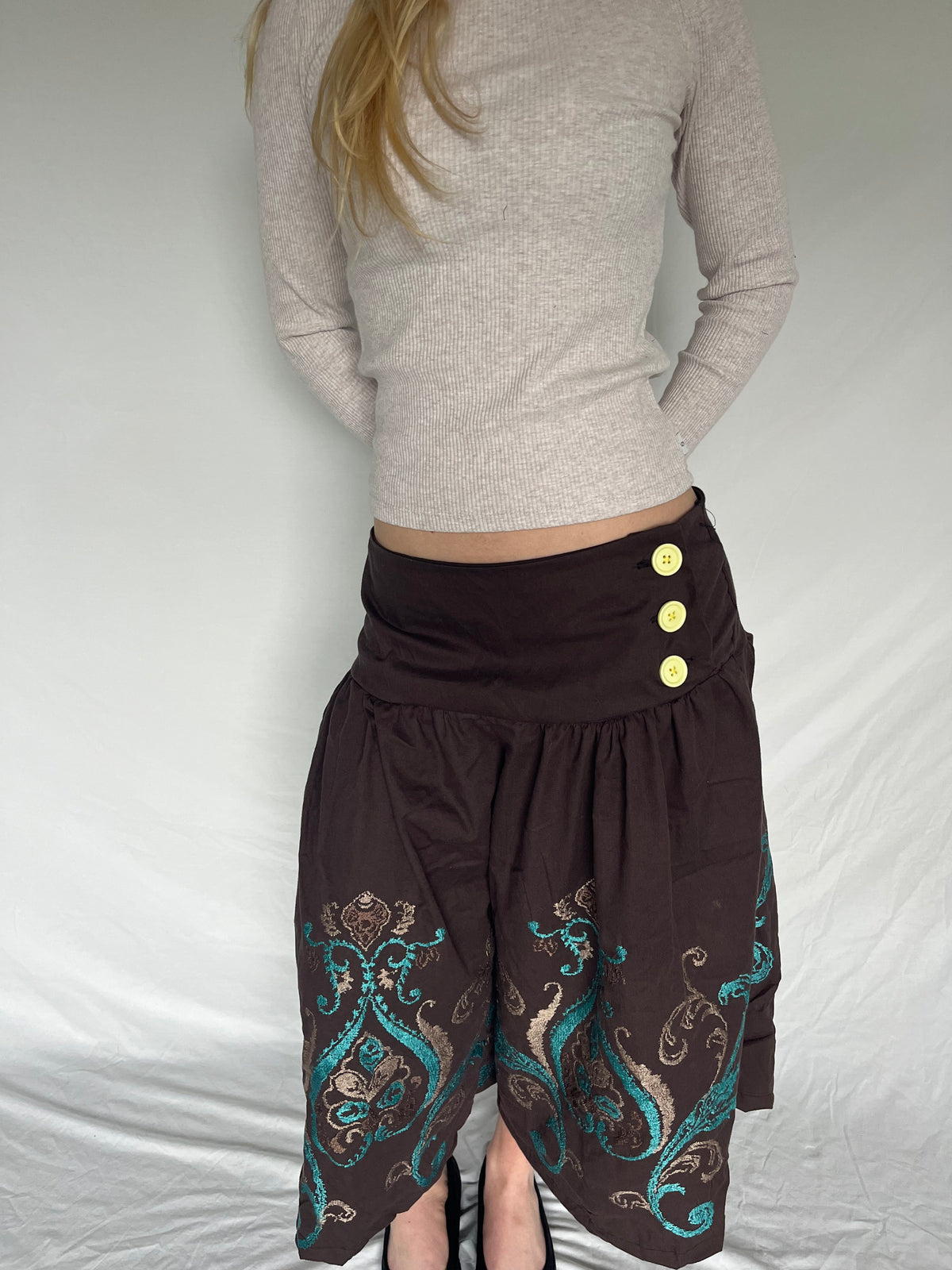 Brown & Teal Gaucho Pants