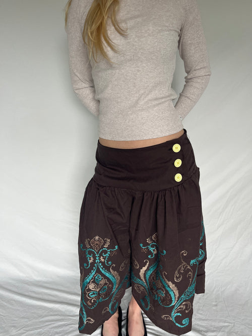 Brown & Teal Gaucho Pants