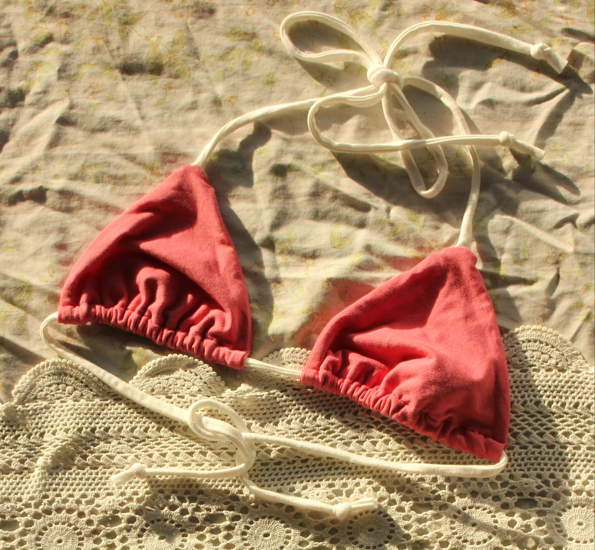coral ivory bikini top
