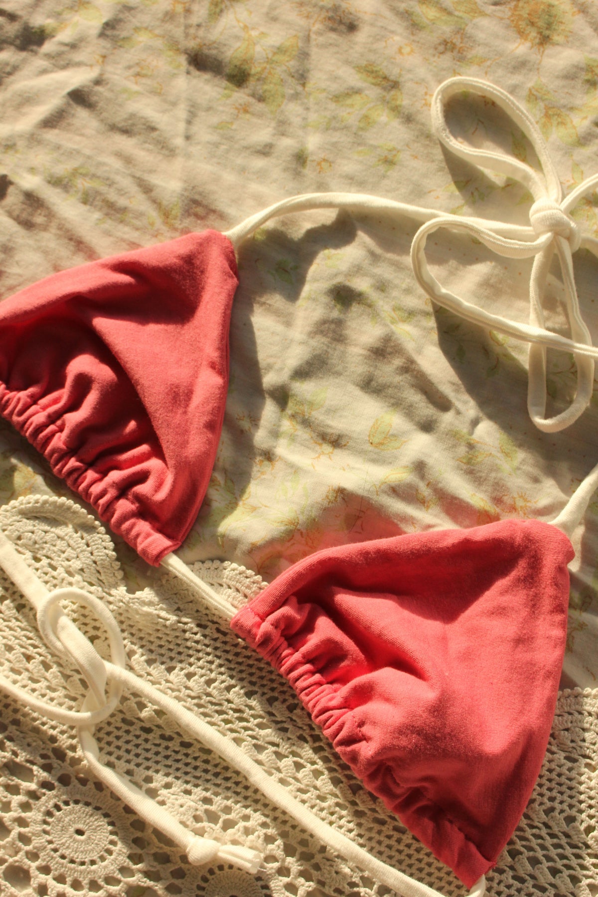 coral ivory bikini top