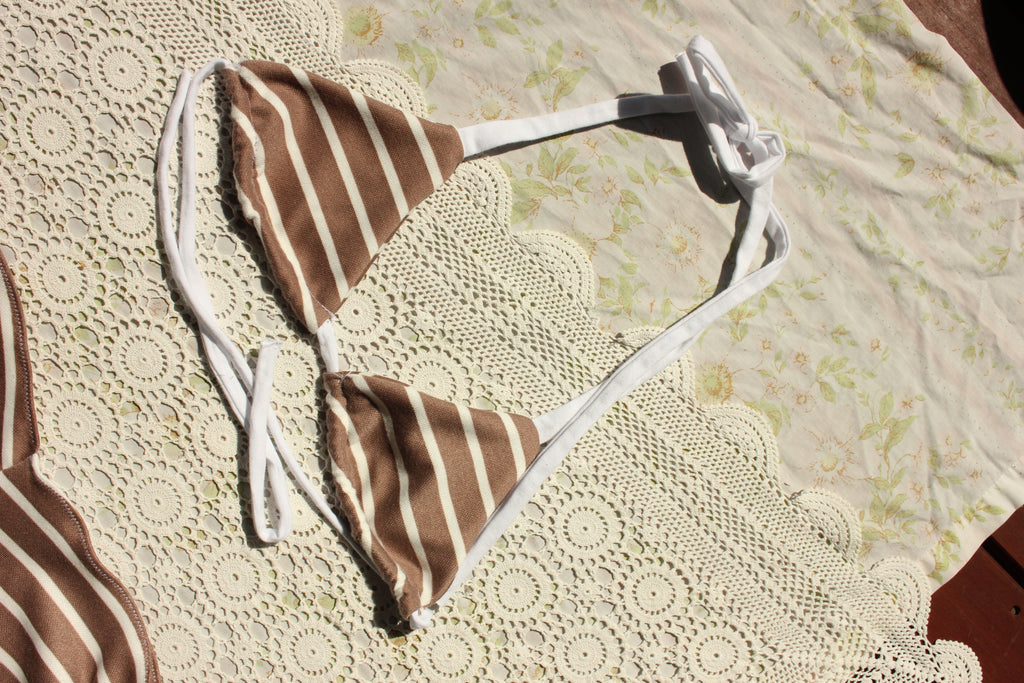 mocha stripe bikini top
